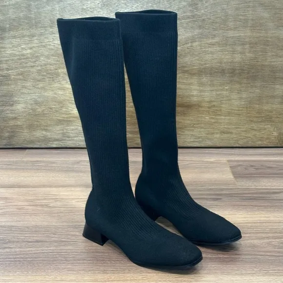 Vivaia Square-Toe Water Repellent Wool Knee-High Boots (Tara Pro) in Black - 9.5