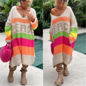 Vivid Block Sweater Dress - Mocha