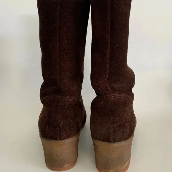 Vtg Bama Lams Echtes Lammfell Suede Sheepskin Lined Sz 8 US Wide Boot Zip German