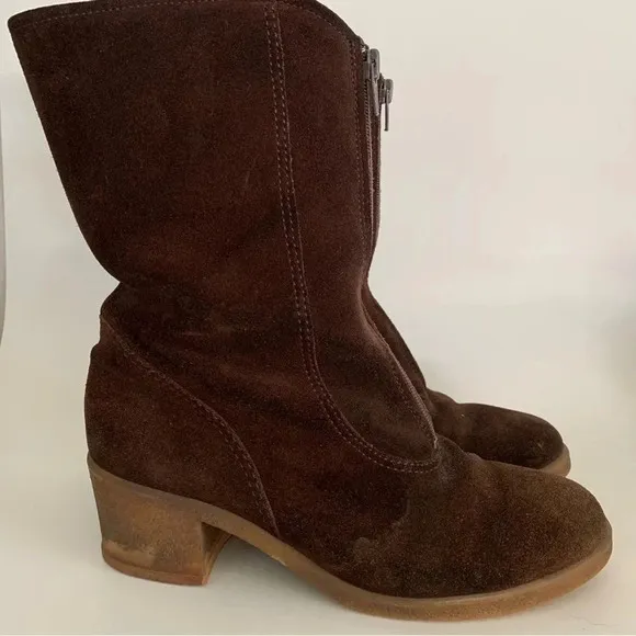 Vtg Bama Lams Echtes Lammfell Suede Sheepskin Lined Sz 8 US Wide Boot Zip German