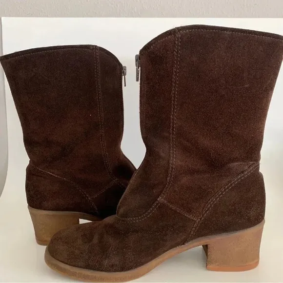 Vtg Bama Lams Echtes Lammfell Suede Sheepskin Lined Sz 8 US Wide Boot Zip German