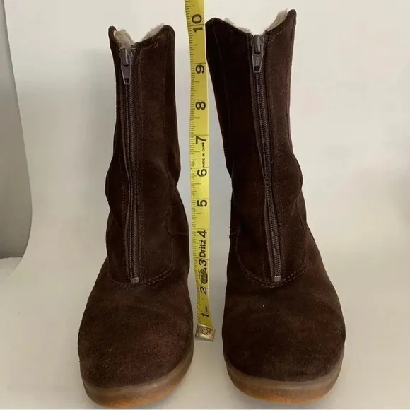 Vtg Bama Lams Echtes Lammfell Suede Sheepskin Lined Sz 8 US Wide Boot Zip German