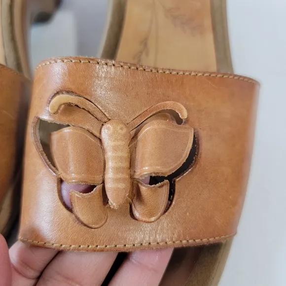 VTG Dansko 38 Brown Leather Cut Out Butterfly Comfort Sandals Artsy Casual RARE