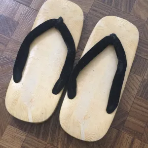 VTG Japanese Tatami KIMONO Sandals Setta Zori Black Velvet Flip Flops