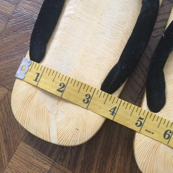 VTG Japanese Tatami KIMONO Sandals Setta Zori Black Velvet Flip Flops