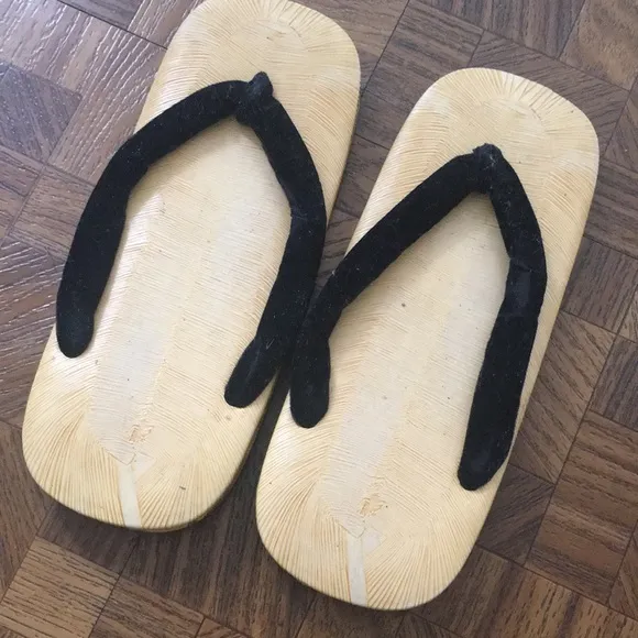 VTG Japanese Tatami KIMONO Sandals Setta Zori Black Velvet Flip Flops