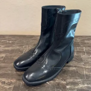 Water Resistant Black Leather Western Wingtip Boots