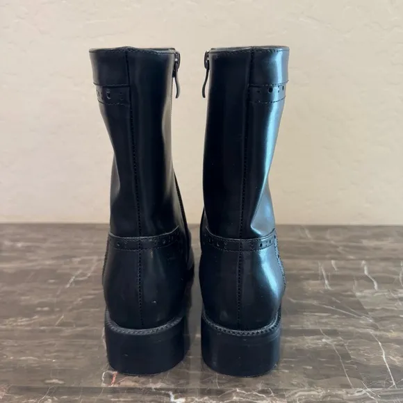 Water Resistant Black Leather Western Wingtip Boots