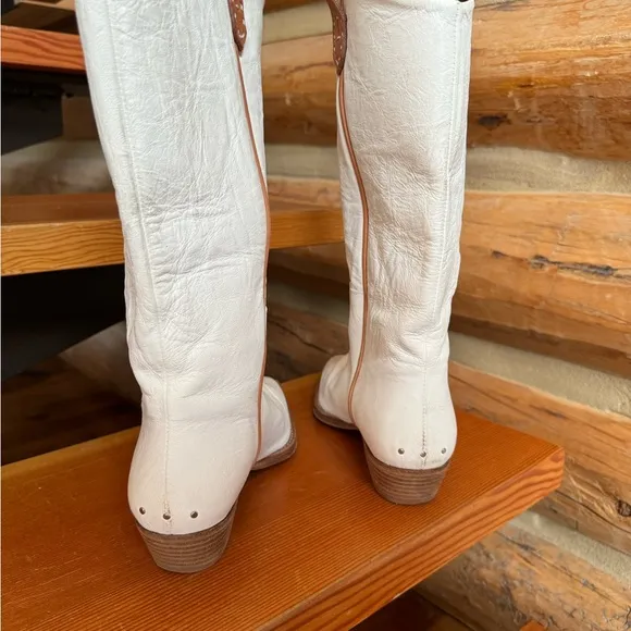 We The Free White and Tan Ankle Boots