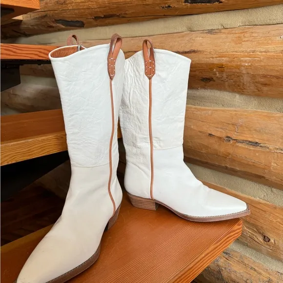 We The Free White and Tan Ankle Boots