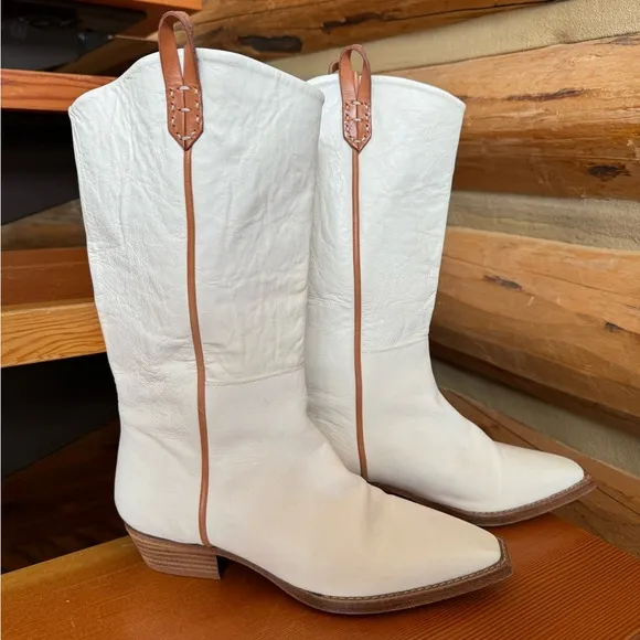 We The Free White and Tan Ankle Boots