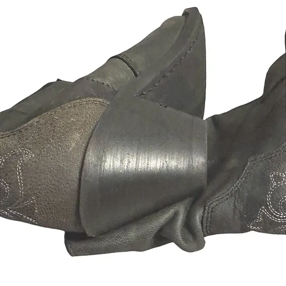 Western Womens Boots Black Leather Embroidered Accents Mid Calf Size 8