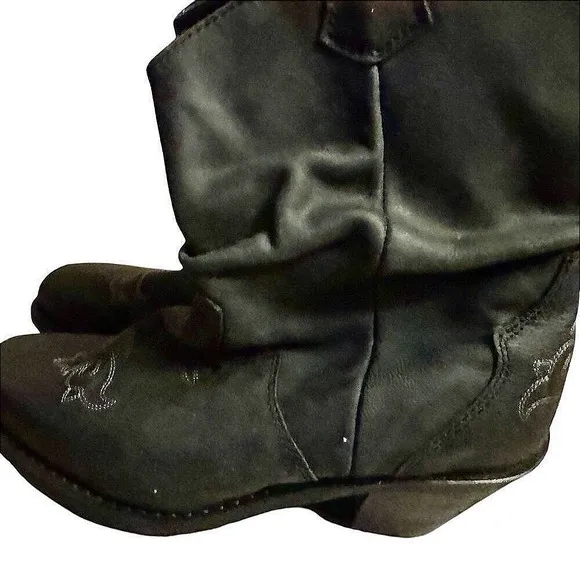 Western Womens Boots Black Leather Embroidered Accents Mid Calf Size 8