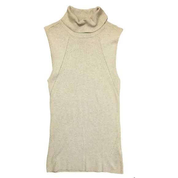 White House Black Market oatmeal sleeveless turtleneck, medium