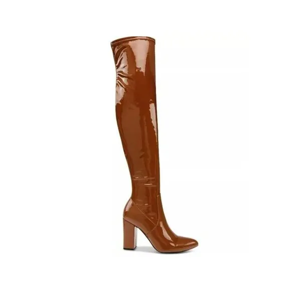 WILD PAIR Womens Brown 19.5 Height Bravy Pointed Toe Block Heel Heeled Boots 8 M