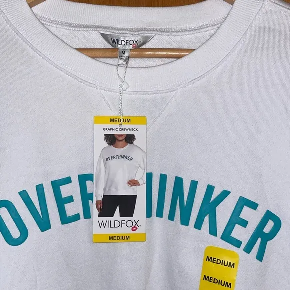 •WILDFOX•NWT LUCENT WHITE GRAPHIC &quot;OVERTHINKER&quot; CREWNECK SIZE MEDIUM