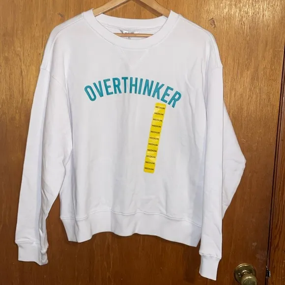 •WILDFOX•NWT LUCENT WHITE GRAPHIC &quot;OVERTHINKER&quot; CREWNECK SIZE MEDIUM