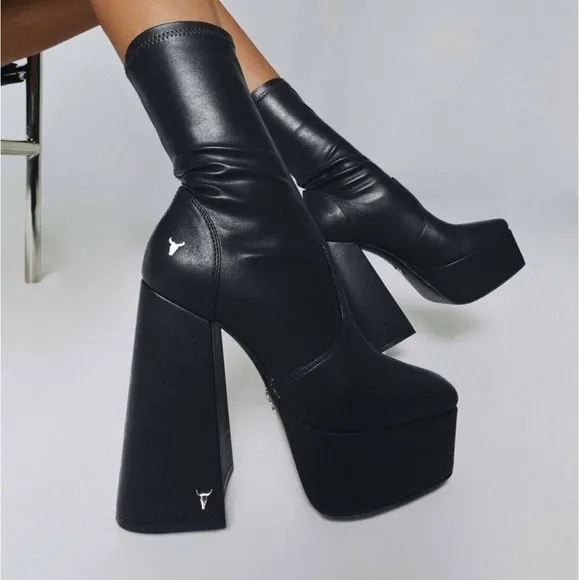 Windsor Smith Faux Leather Platform High Heel Boots Size 9 NEW