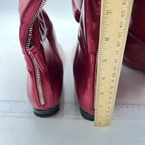 Wine Red Over The Knee High Boots Pointed Toe Flat Comfortable Back Zipper Shoes