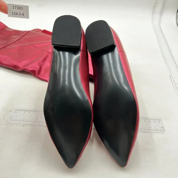 Wine Red Over The Knee High Boots Pointed Toe Flat Comfortable Back Zipper Shoes