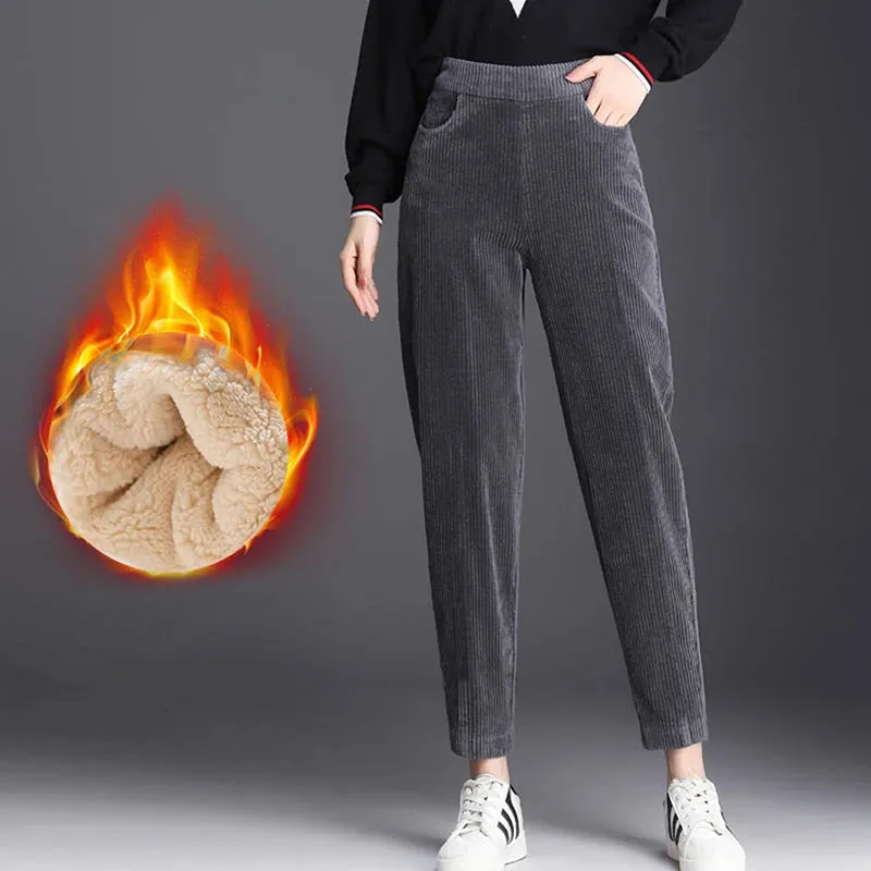 Women Plush Corduroy Warm Pant