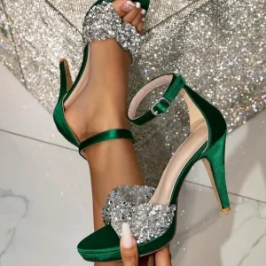 Women's Elegant Buckle Design Pointed Toe Waterproof Platform Thin High-Heeled