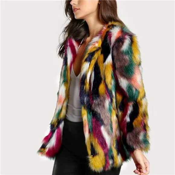 Women’s Faux Fur Coat Winter Jacket Fall Shaggy Furry Open Front Cardigan