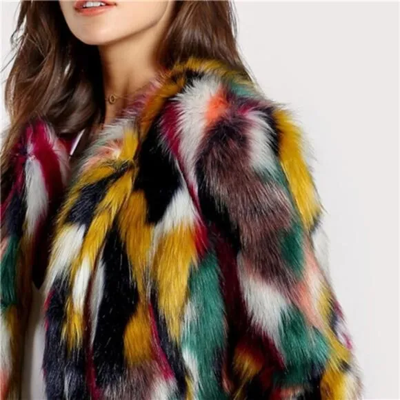 Women’s Faux Fur Coat Winter Jacket Fall Shaggy Furry Open Front Cardigan