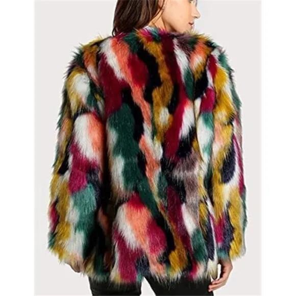 Women’s Faux Fur Coat Winter Jacket Fall Shaggy Furry Open Front Cardigan