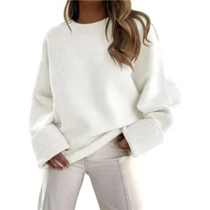 Women's Oversized Crewneck Long Sleeve Fuzzy Knit Chunky Warm Fall Pullover