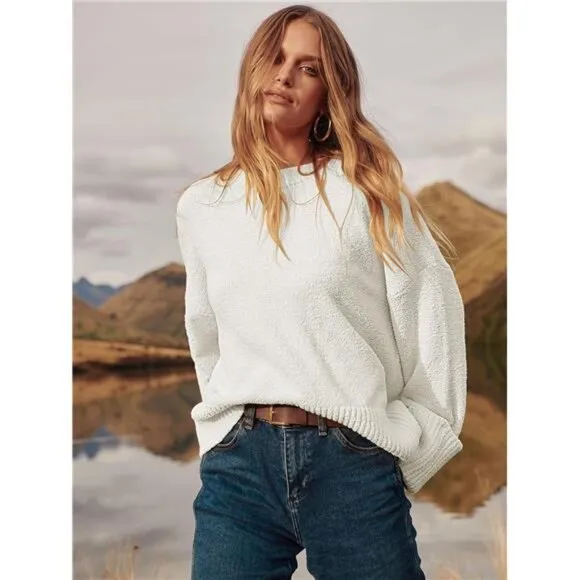Women's Oversized Crewneck Long Sleeve Fuzzy Knit Chunky Warm Fall Pullover