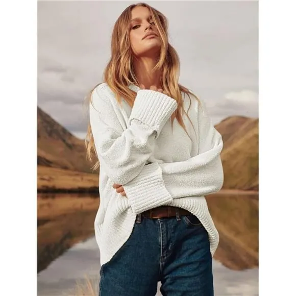 Women's Oversized Crewneck Long Sleeve Fuzzy Knit Chunky Warm Fall Pullover