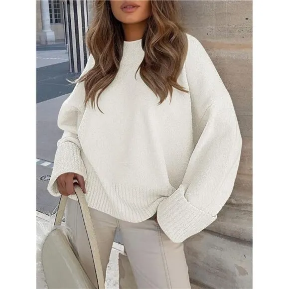 Women's Oversized Crewneck Long Sleeve Fuzzy Knit Chunky Warm Fall Pullover