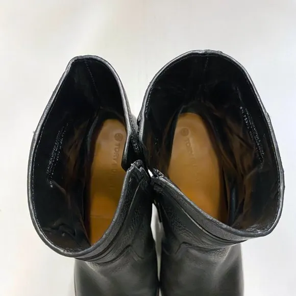 Women's Tory Burch Leigh Lug Sole Leather Bootie Black US Size 7‎ M Pristine