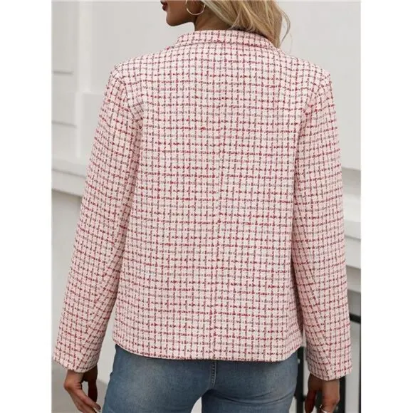 Womens' Tweed Blazer Long Sleeve Jacket Notch Collar Fully Lined Casual