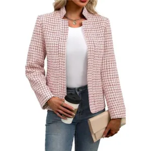 Womens' Tweed Blazer Long Sleeve Jacket Notch Collar Fully Lined Casual