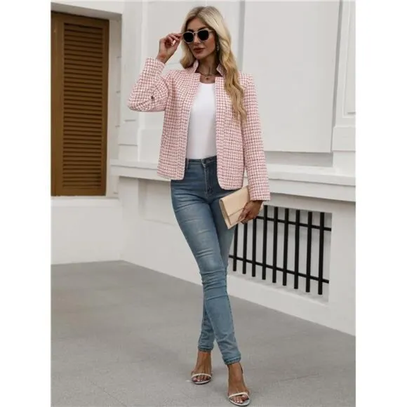 Womens' Tweed Blazer Long Sleeve Jacket Notch Collar Fully Lined Casual