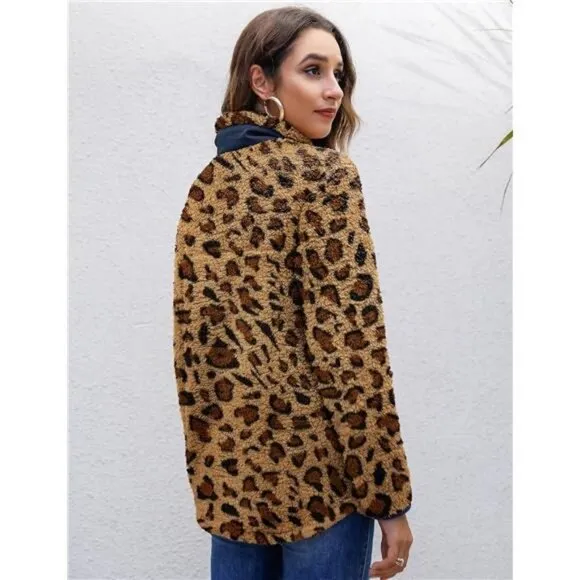 Women’s Warm Sherpa Pullover Button Collar Fleece Sweatshirt Winter Long Sleeve