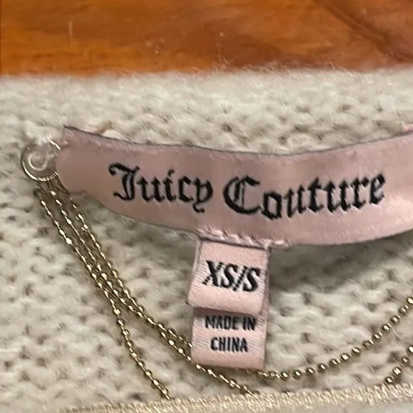 XS/S Juicy Couture Mohair wool 3/4 sleeve round neck tan cream striped sweater