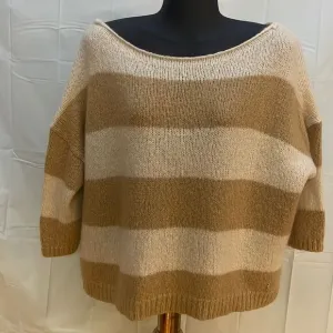 XS/S Juicy Couture Mohair wool 3/4 sleeve round neck tan cream striped sweater