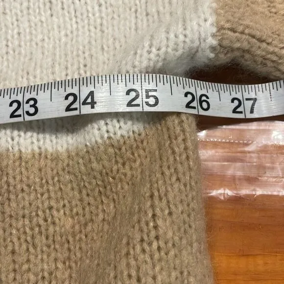 XS/S Juicy Couture Mohair wool 3/4 sleeve round neck tan cream striped sweater