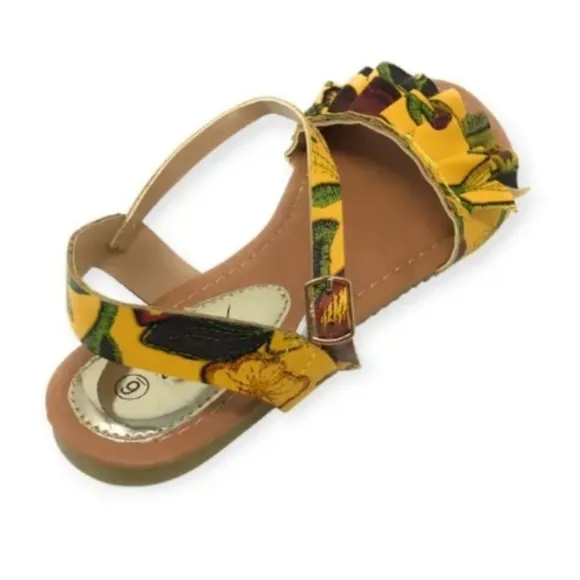 Yellow and Brown Sandals with Ruffle Detail Sz 8