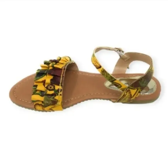 Yellow and Brown Sandals with Ruffle Detail Sz 8