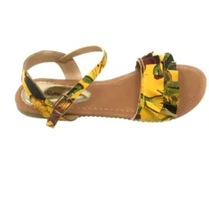 Yellow and Brown Sandals with Ruffle Detail Sz 8