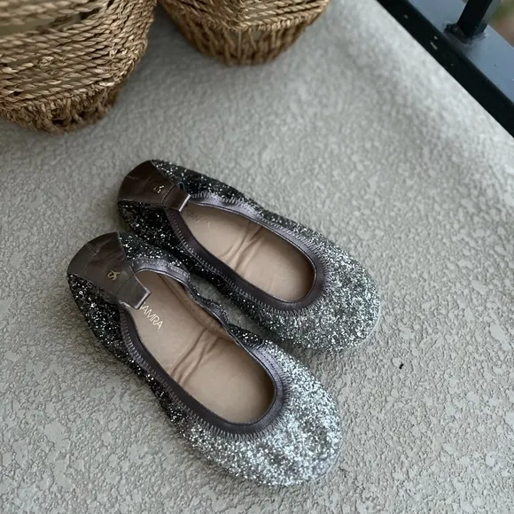 Yosi Samra Oxidized‎ Silver Ombre Glitter Serena Foldable Ballet Flat Shoes 7