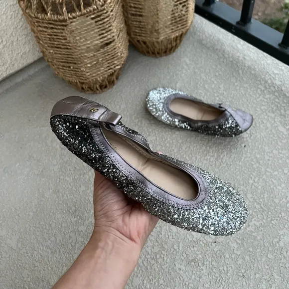 Yosi Samra Oxidized‎ Silver Ombre Glitter Serena Foldable Ballet Flat Shoes 7