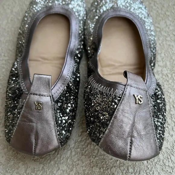 Yosi Samra Oxidized‎ Silver Ombre Glitter Serena Foldable Ballet Flat Shoes 7