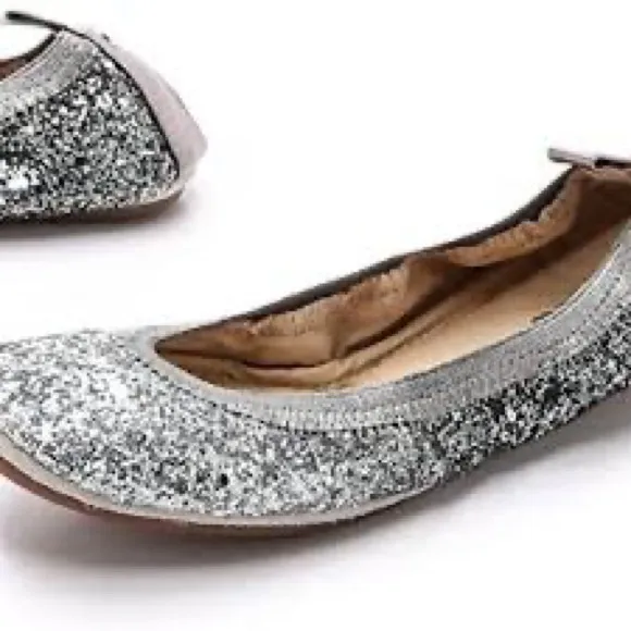 Yosi Samra Oxidized‎ Silver Ombre Glitter Serena Foldable Ballet Flat Shoes 7