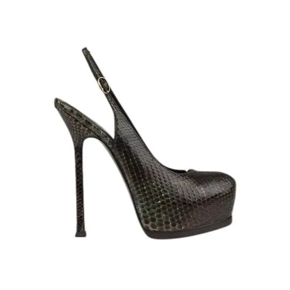 YVES SAINT LAURENT Python Tribtoo 105 Snakeskin Slingback Pumps Sz 6.5 RP $1175