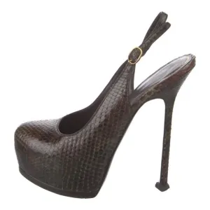 YVES SAINT LAURENT Python Tribtoo 105 Snakeskin Slingback Pumps Sz 6.5 RP $1175